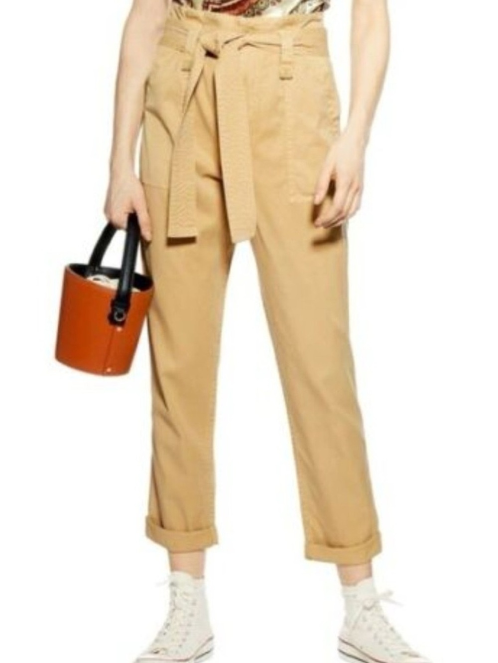 NWT Topshop Rory High Rise Paperbag Belted Pants Utility Trousers Size 12